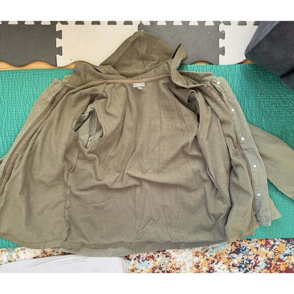 J Jill Jacket 1X XL Army Green Canvas Jacket 2n1 Inner Liner Hoodie Vest Pockets - Picture 9 of 16